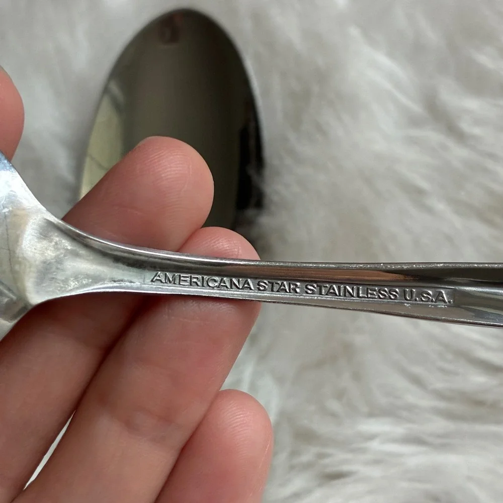 Lot of 8 International Silver Americana Star Table Spoons MCM Stainless USA